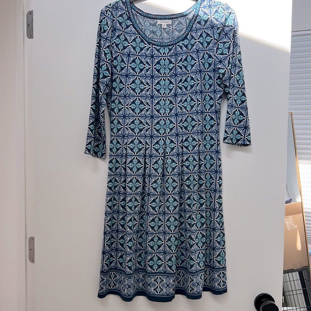 3/4 Sleeve A-Line Print Dress